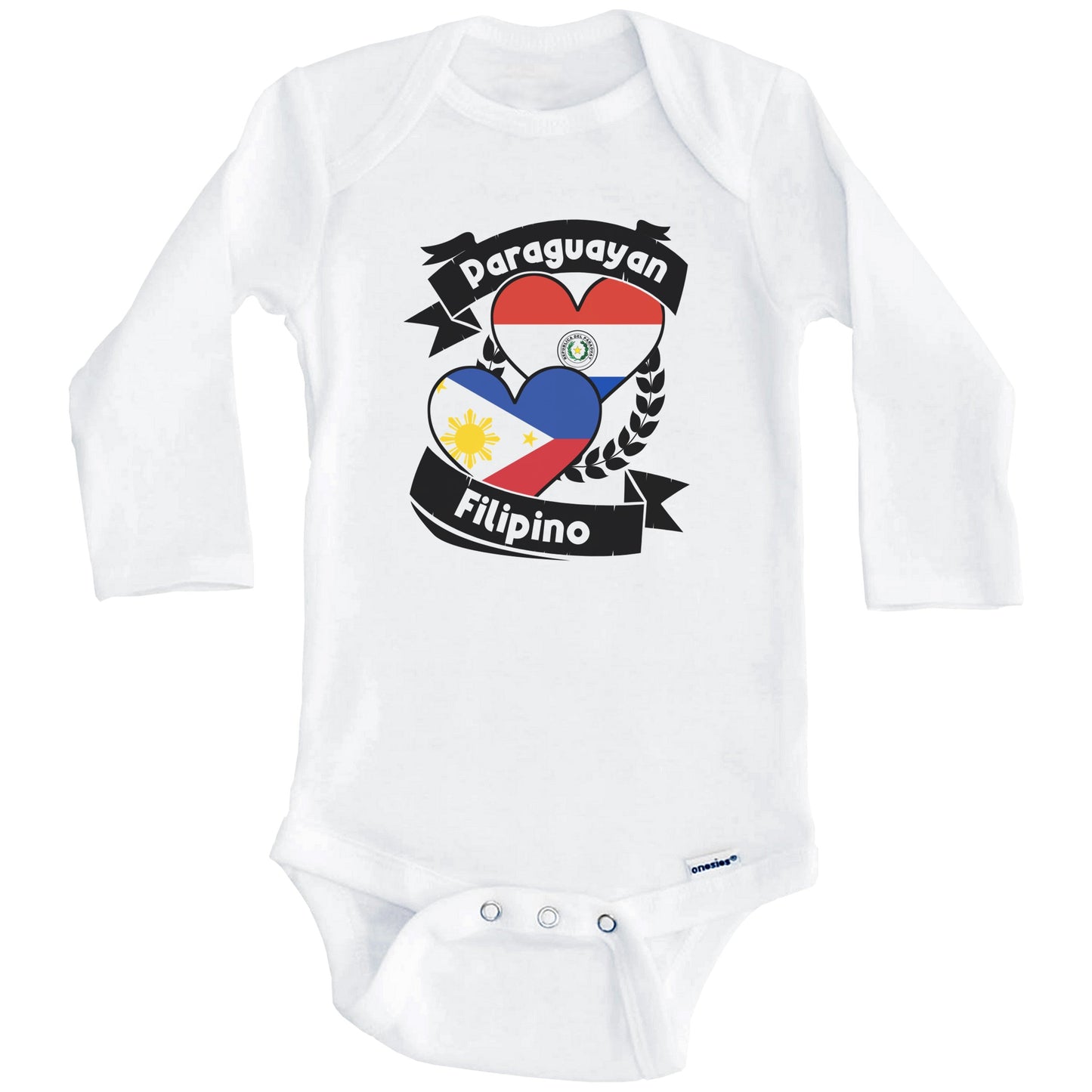 Paraguayan Filipino Heart Flags Paraguay Philippines Baby Bodysuit (Long Sleeves)