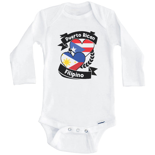 Puerto Rican Filipino Heart Flags Puerto Rico Philippines Baby Bodysuit (Long Sleeves)