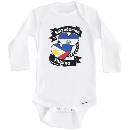 Salvadorian Filipino Heart Flags El Salvador Philippines Baby Bodysuit (Long Sleeves)