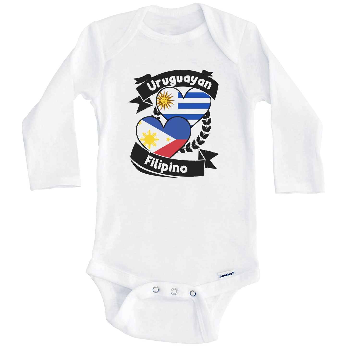 Uruguayan Filipino Heart Flags Uruguay Philippines Baby Bodysuit (Long Sleeves)