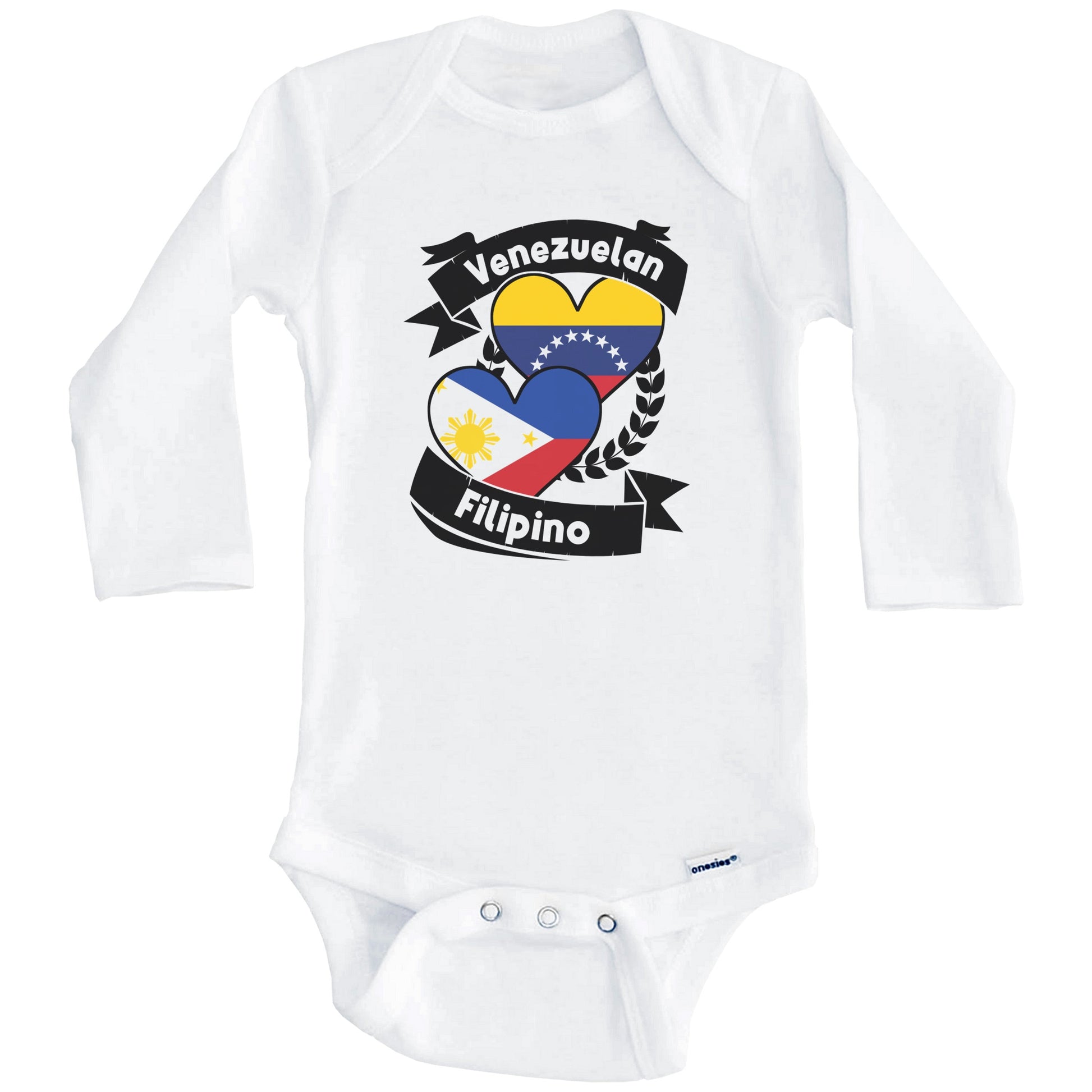 Venezuelan Filipino Heart Flags Venezuela Philippines Baby Bodysuit (Long Sleeves)