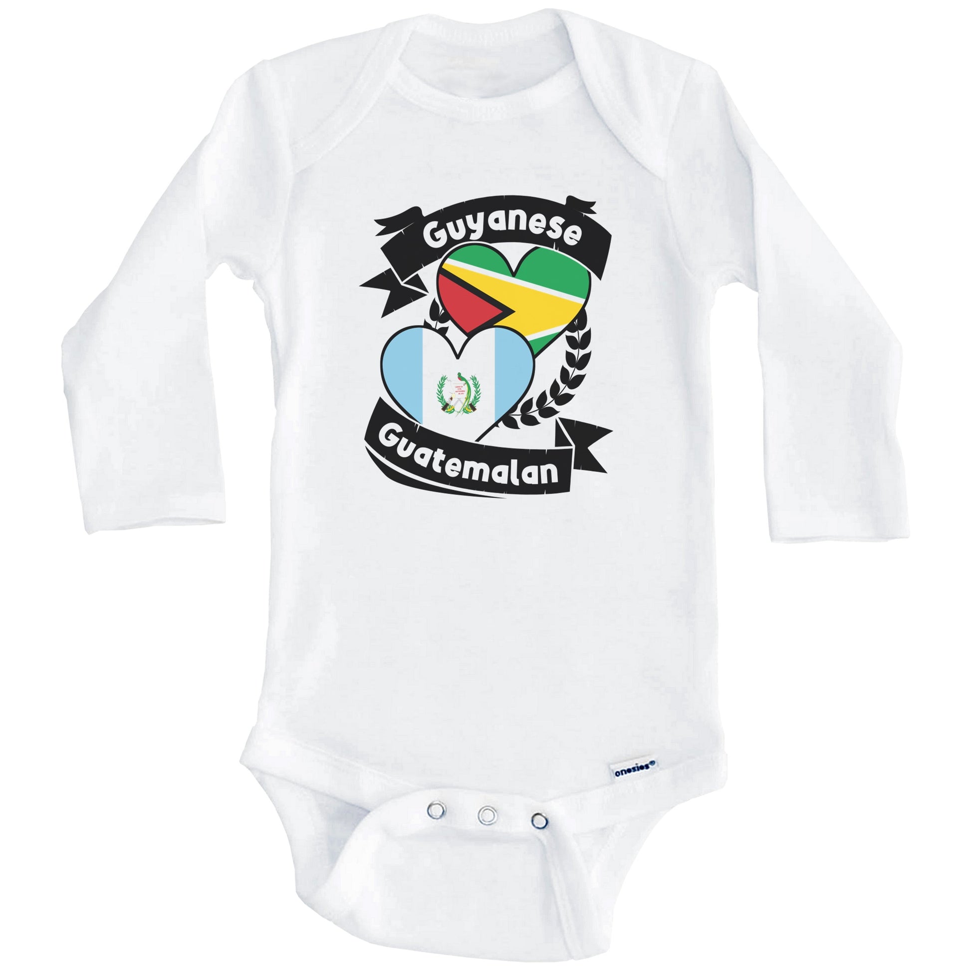 Guyanese Guatemalan Heart Flags Guyana Guatemala Baby Bodysuit (Long Sleeves)