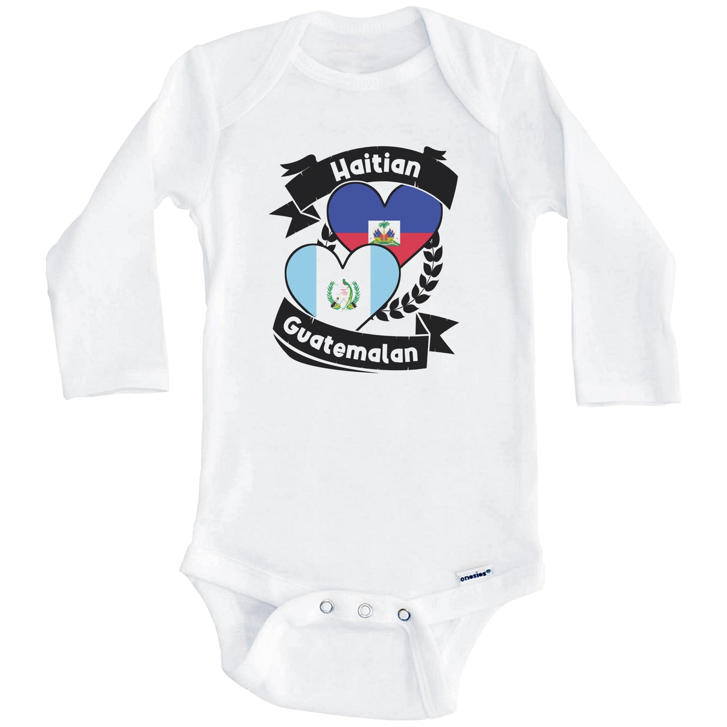 Haitian Guatemalan Heart Flags Haiti Guatemala Baby Bodysuit (Long Sleeves)