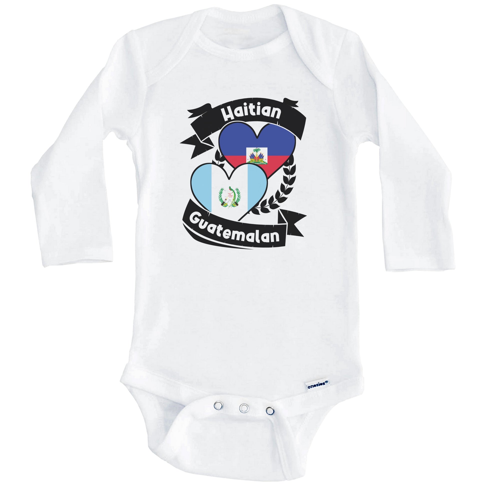 Haitian Guatemalan Heart Flags Haiti Guatemala Baby Bodysuit (Long Sleeves)