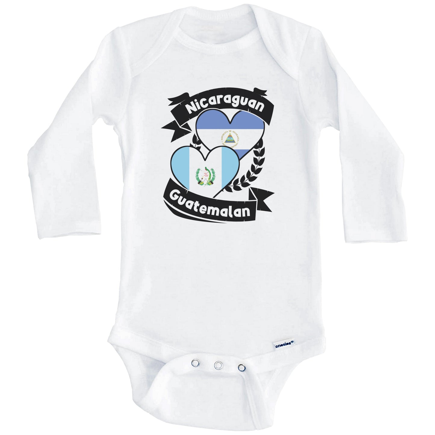 Nicaraguan Guatemalan Heart Flags Nicaragua Guatemala Baby Bodysuit (Long Sleeves)