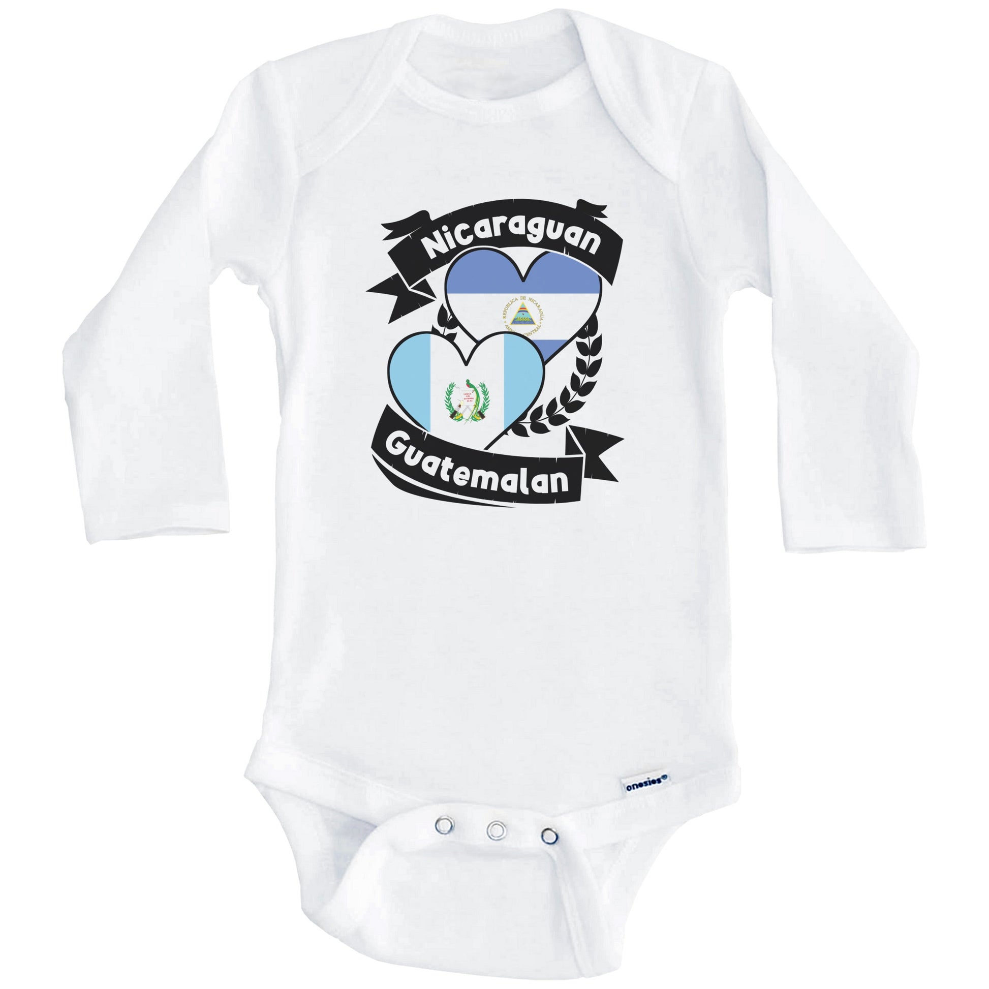Nicaraguan Guatemalan Heart Flags Nicaragua Guatemala Baby Bodysuit (Long Sleeves)