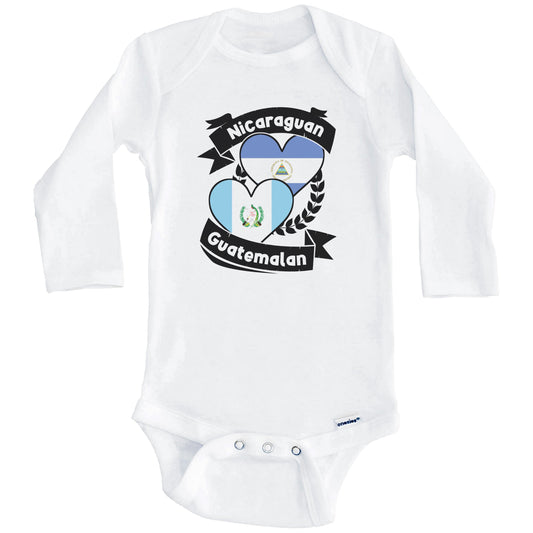 Nicaraguan Guatemalan Heart Flags Nicaragua Guatemala Baby Bodysuit (Long Sleeves)