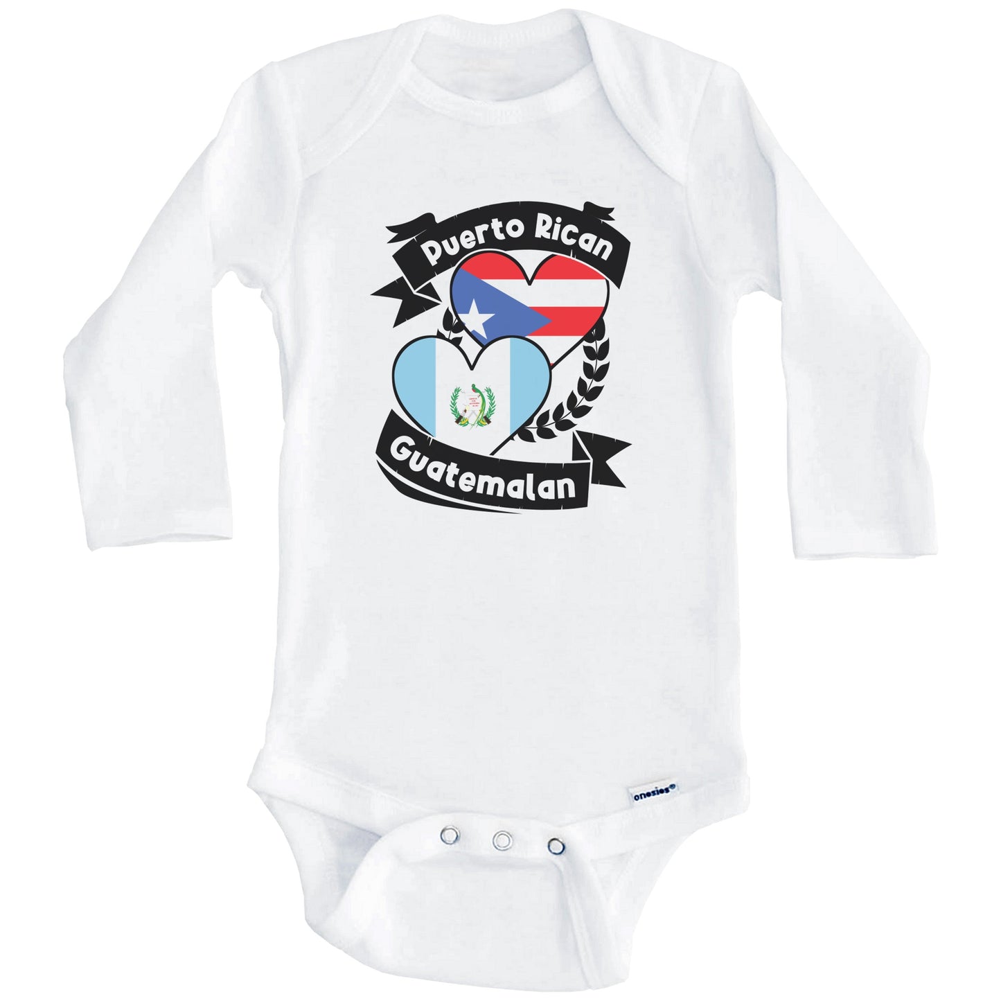 Puerto Rican Guatemalan Heart Flags Puerto Rico Guatemala Baby Bodysuit (Long Sleeves)