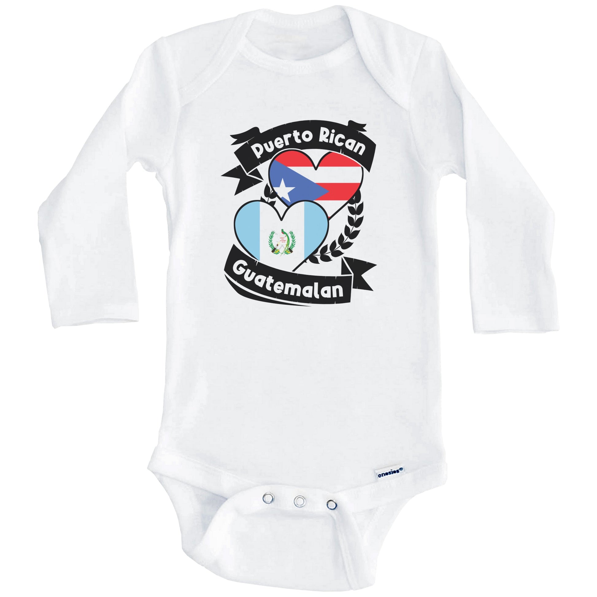 Puerto Rican Guatemalan Heart Flags Puerto Rico Guatemala Baby Bodysuit (Long Sleeves)