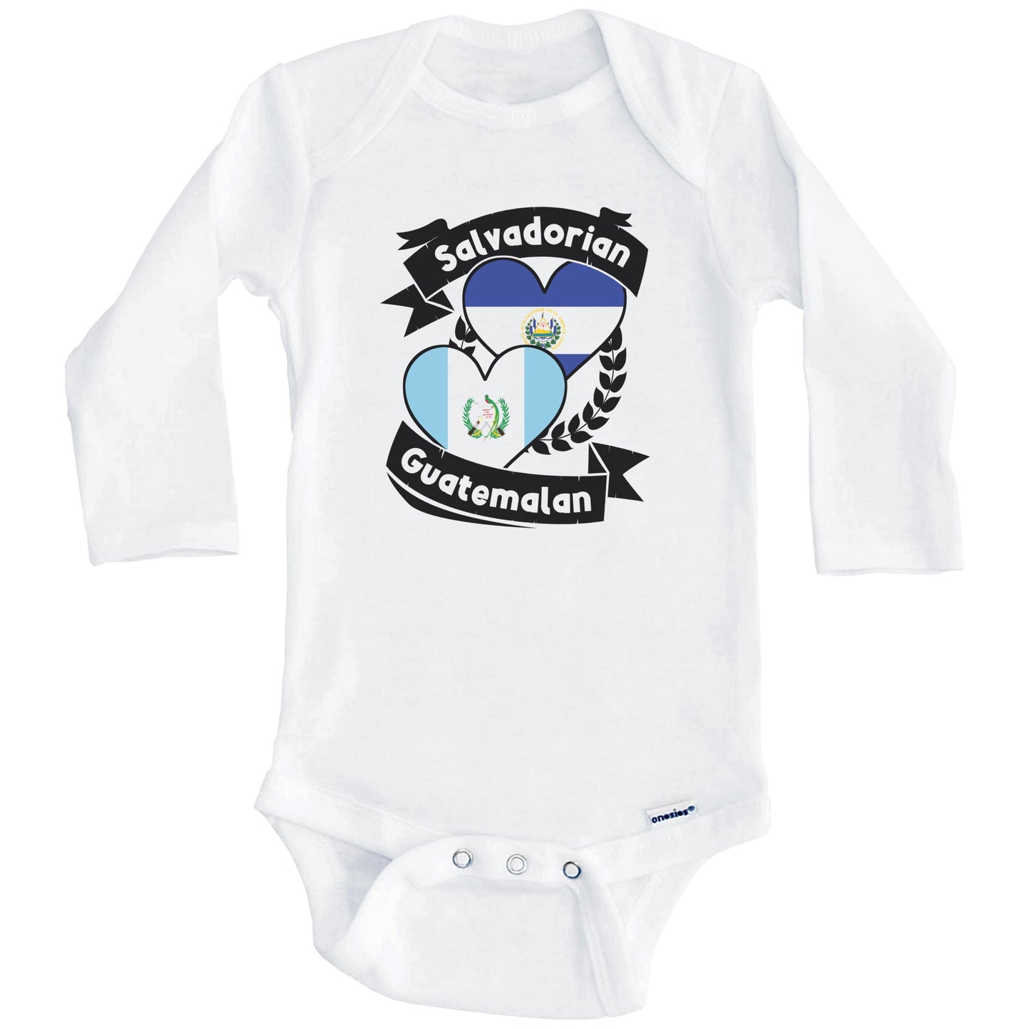 Salvadorian Guatemalan Heart Flags El Salvador Guatemala Baby Bodysuit (Long Sleeves)