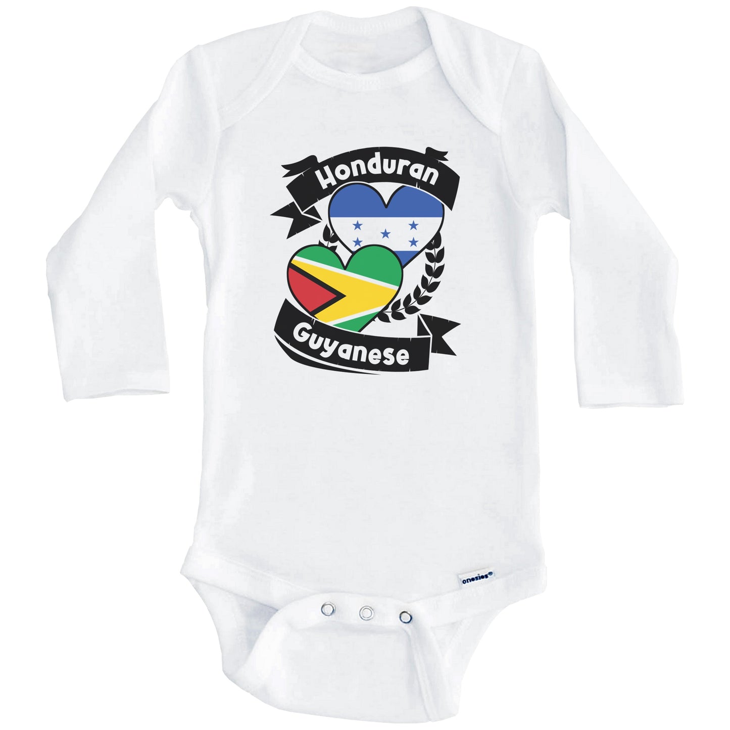Honduran Guyanese Heart Flags Honduras Guyana Baby Bodysuit (Long Sleeves)