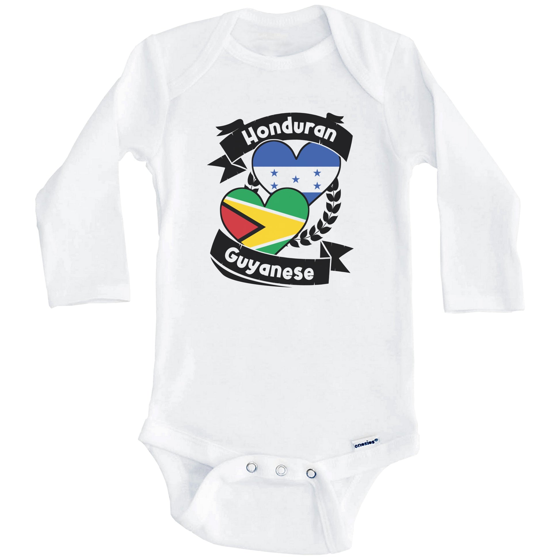 Honduran Guyanese Heart Flags Honduras Guyana Baby Bodysuit (Long Sleeves)