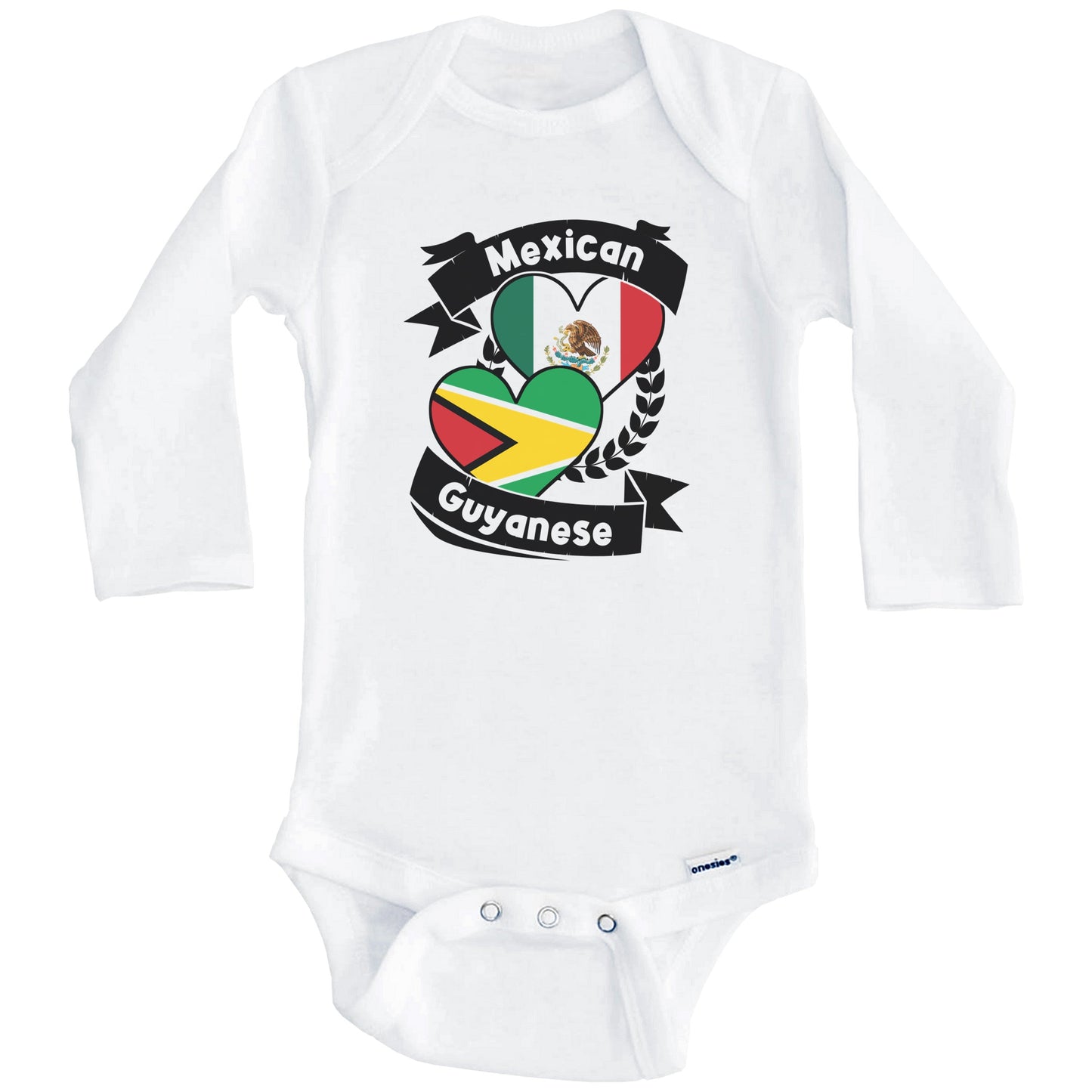 Mexican Guyanese Heart Flags Mexico Guyana Baby Bodysuit (Long Sleeves)