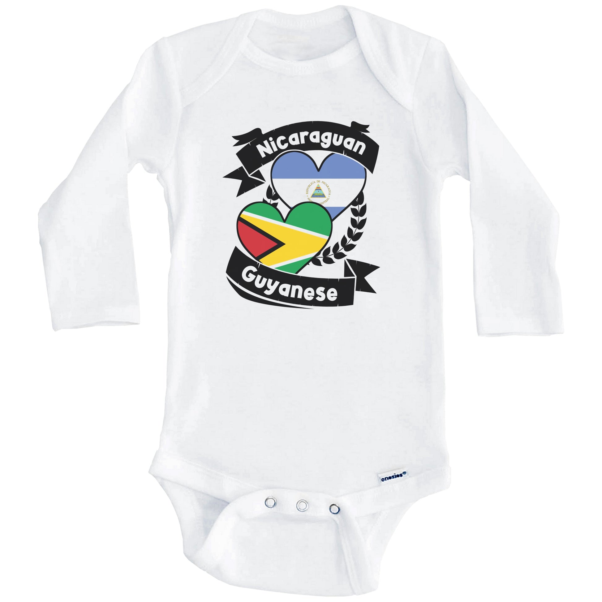 Nicaraguan Guyanese Heart Flags Nicaragua Guyana Baby Bodysuit (Long Sleeves)