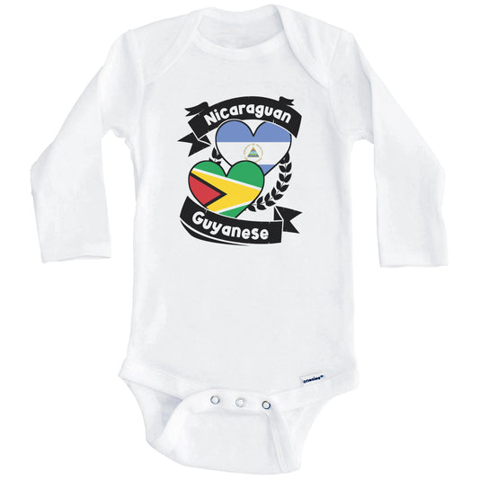 Nicaraguan Guyanese Heart Flags Nicaragua Guyana Baby Bodysuit (Long Sleeves)