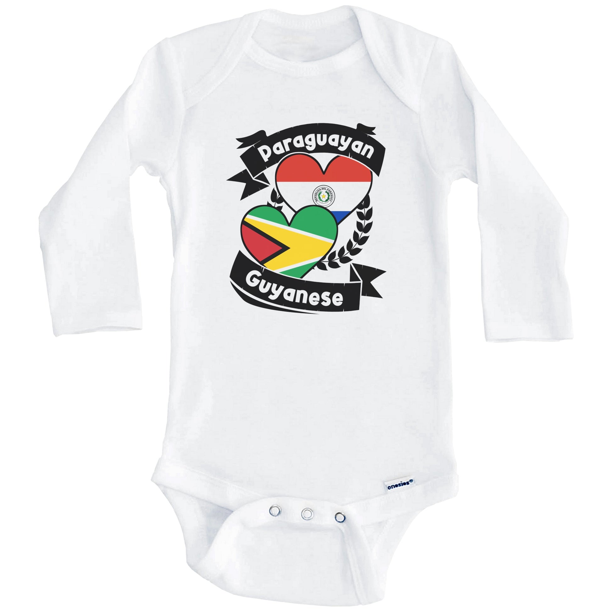 Paraguayan Guyanese Heart Flags Paraguay Guyana Baby Bodysuit (Long Sleeves)