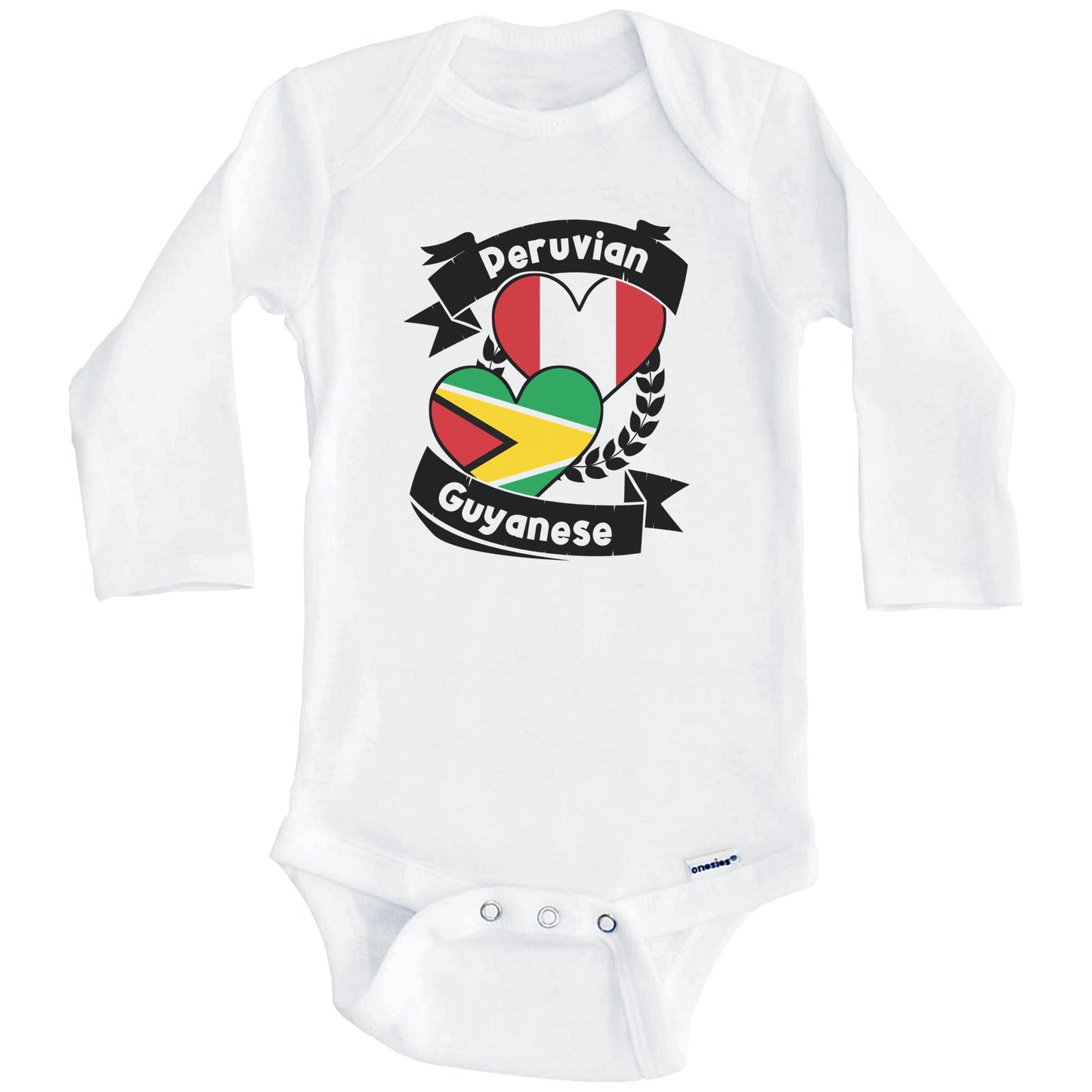 Peruvian Guyanese Heart Flags Peru Guyana Baby Bodysuit (Long Sleeves)