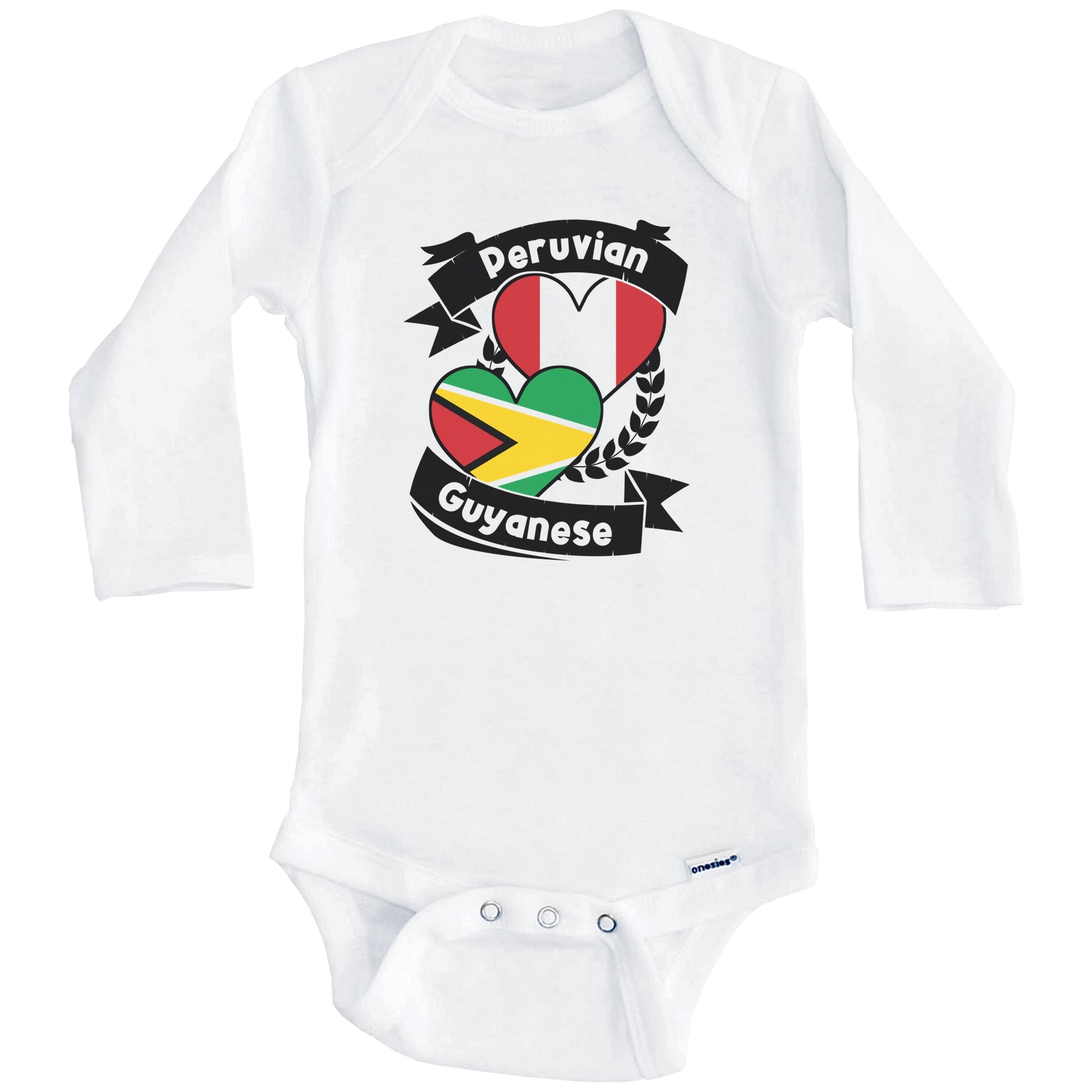 Peruvian Guyanese Heart Flags Peru Guyana Baby Bodysuit (Long Sleeves)