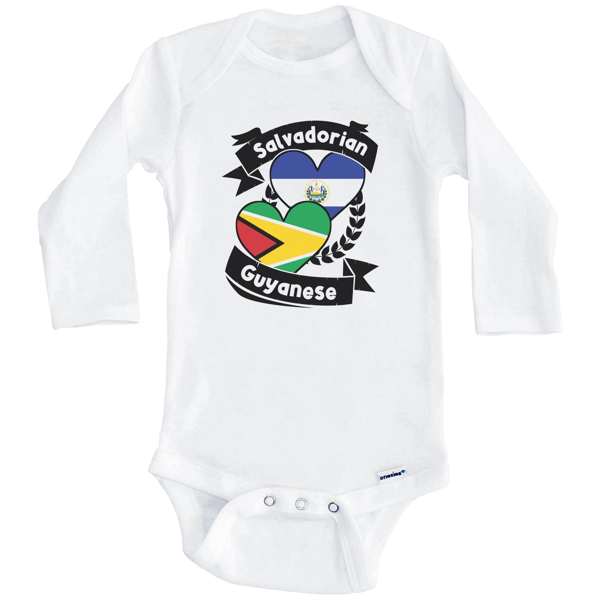 Salvadorian Guyanese Heart Flags El Salvador Guyana Baby Bodysuit (Long Sleeves)