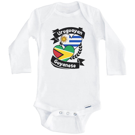 Uruguayan Guyanese Heart Flags Uruguay Guyana Baby Bodysuit (Long Sleeves)