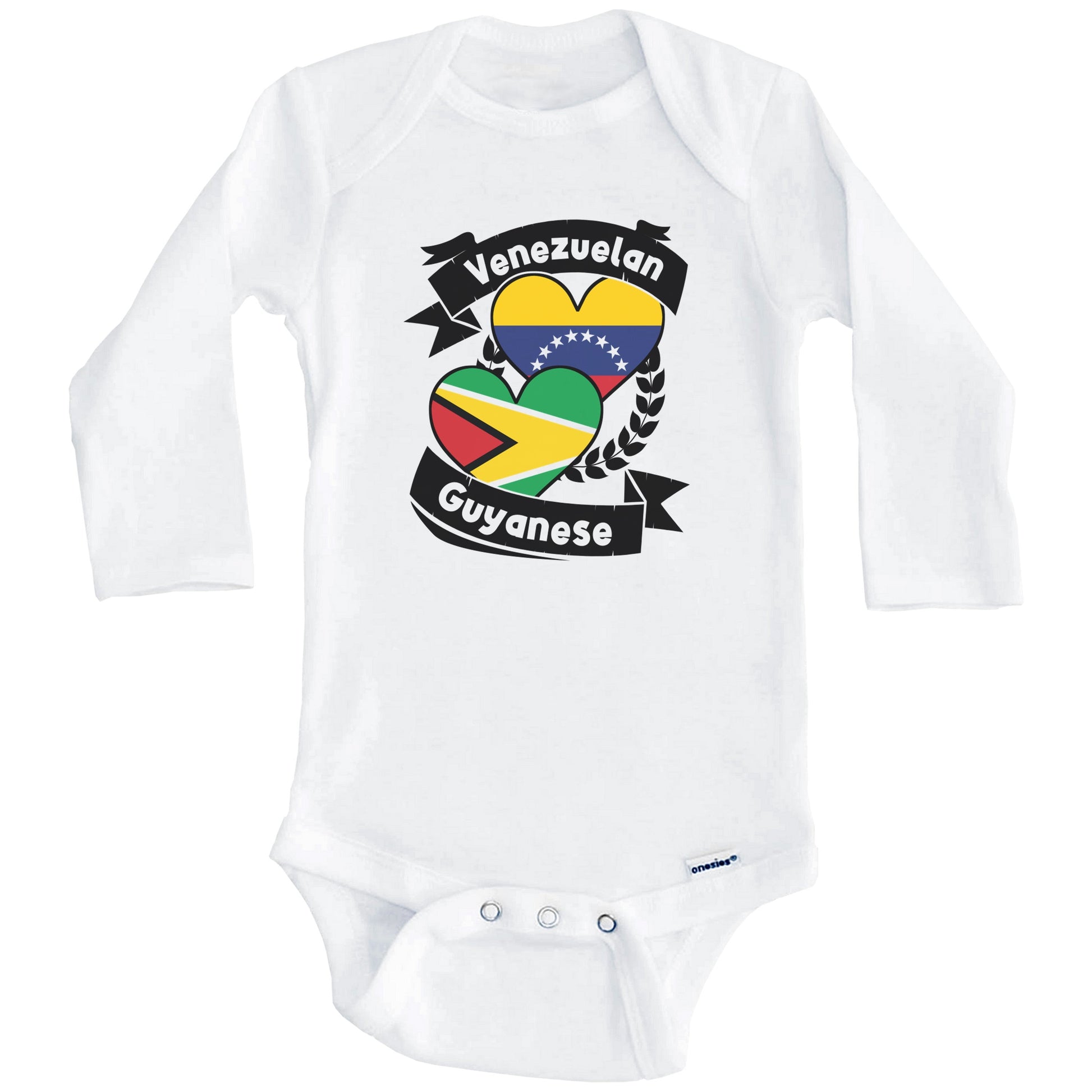 Venezuelan Guyanese Heart Flags Venezuela Guyana Baby Bodysuit (Long Sleeves)