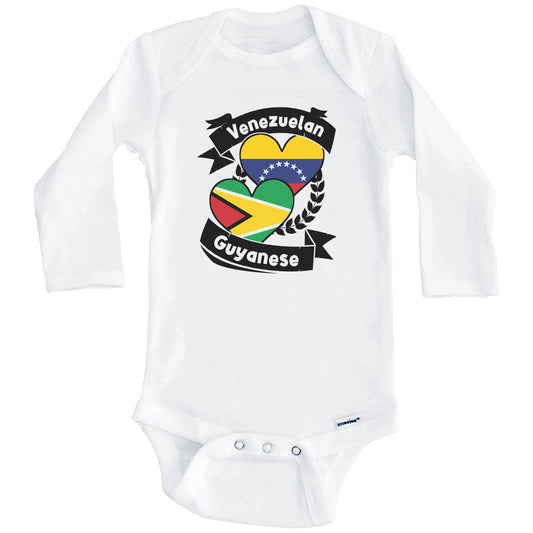 Venezuelan Guyanese Heart Flags Venezuela Guyana Baby Bodysuit (Long Sleeves)