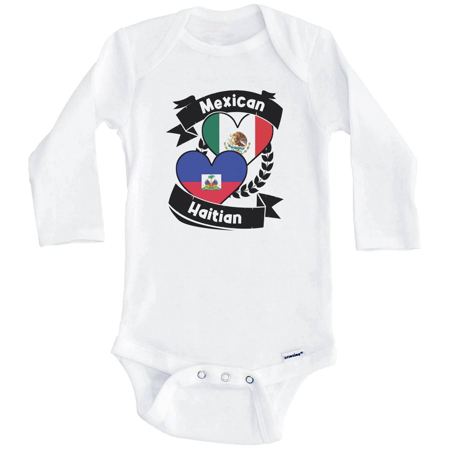 Mexican Haitian Heart Flags Mexico Haiti Baby Bodysuit (Long Sleeves)