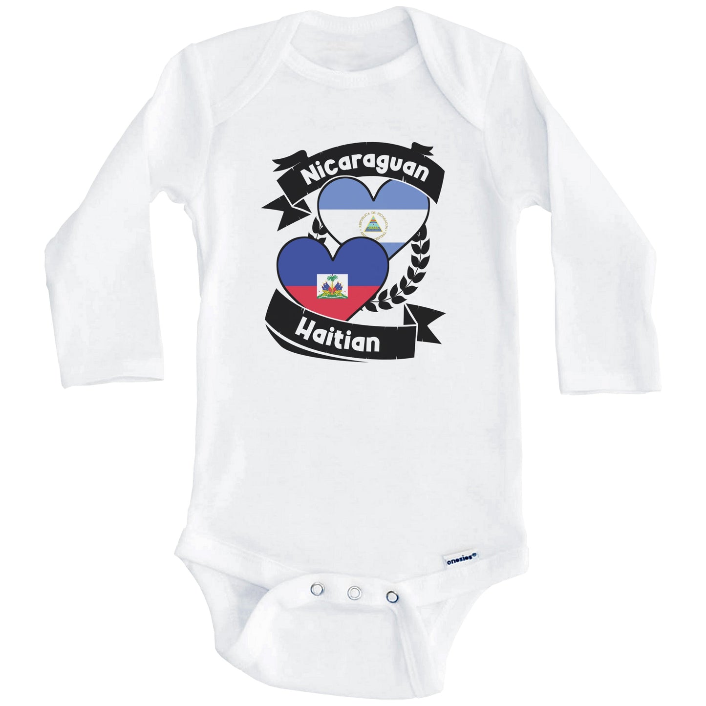 Nicaraguan Haitian Heart Flags Nicaragua Haiti Baby Bodysuit (Long Sleeves)