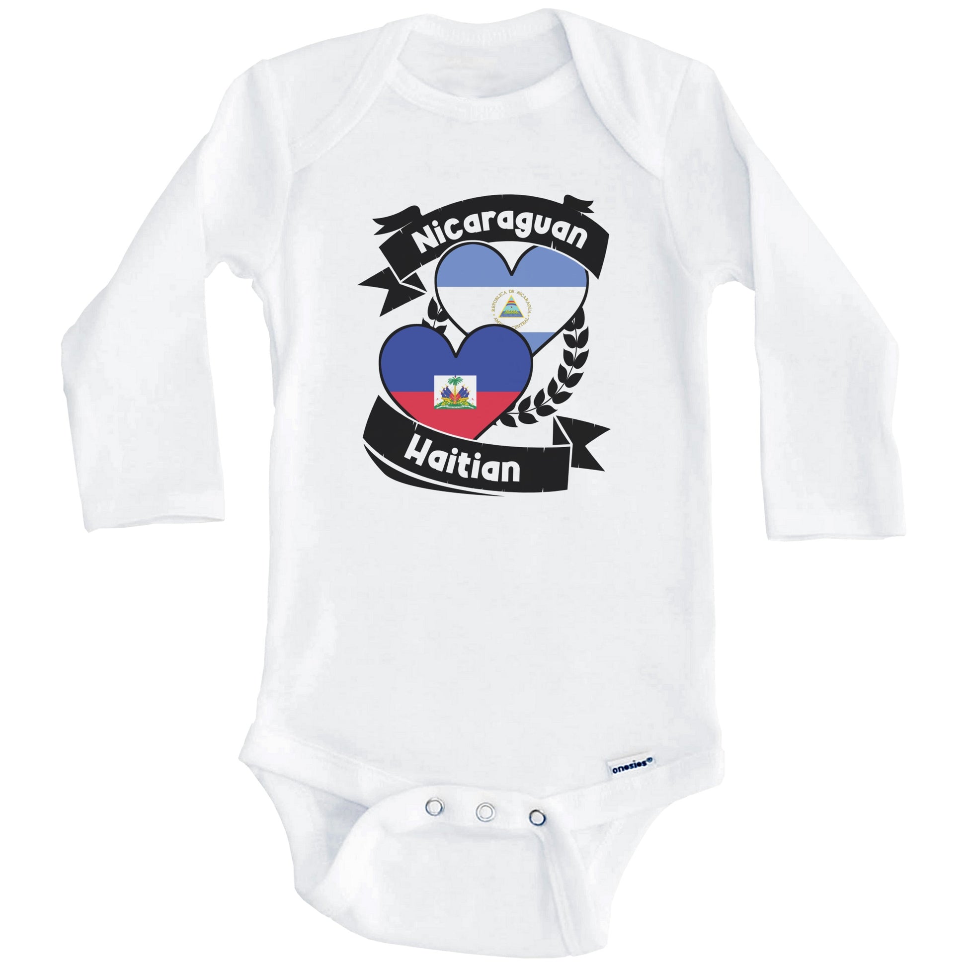 Nicaraguan Haitian Heart Flags Nicaragua Haiti Baby Bodysuit (Long Sleeves)