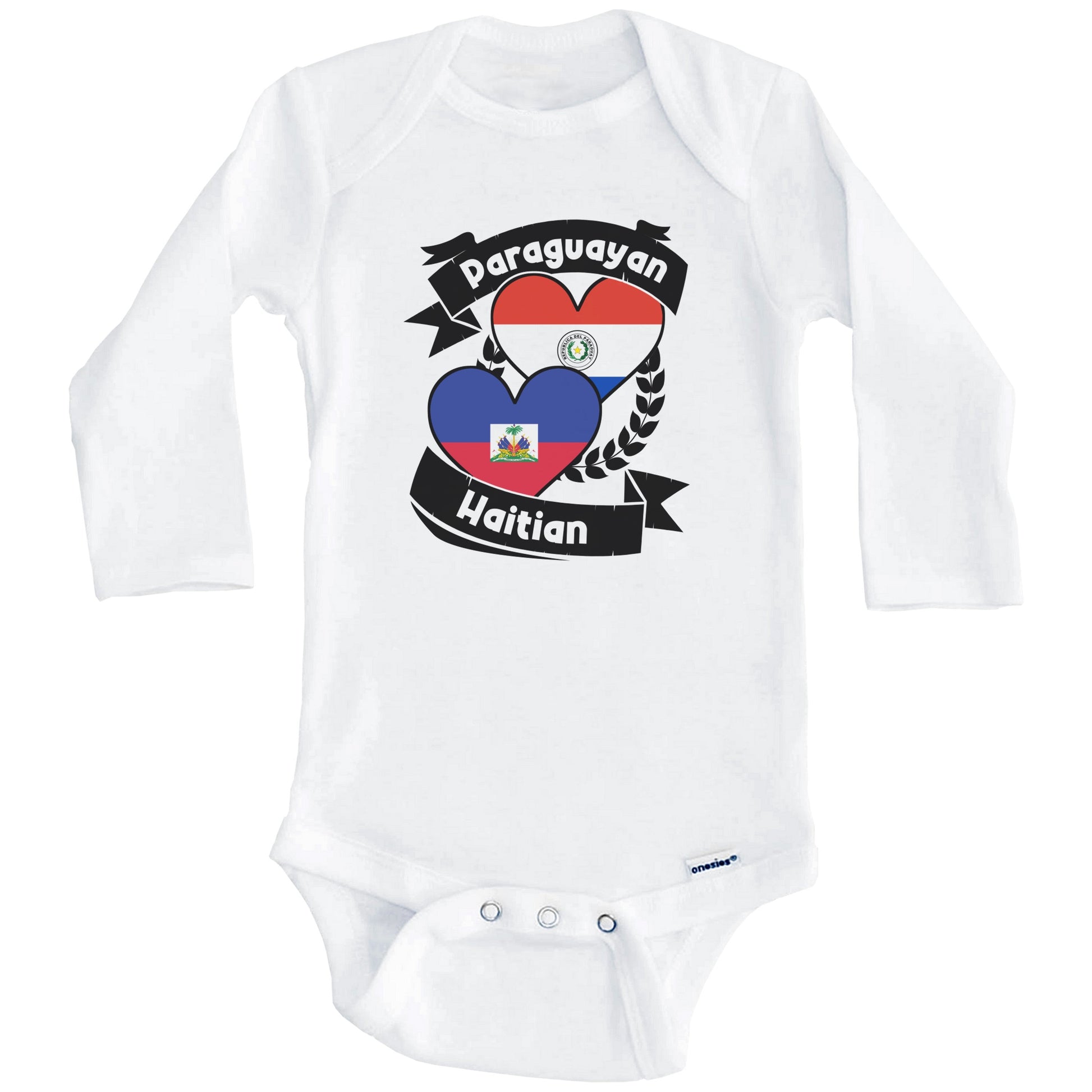 Paraguayan Haitian Heart Flags Paraguay Haiti Baby Bodysuit (Long Sleeves)