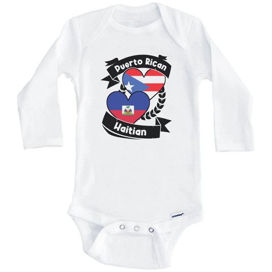 Puerto Rican Haitian Heart Flags Puerto Rico Haiti Baby Bodysuit (Long Sleeves)