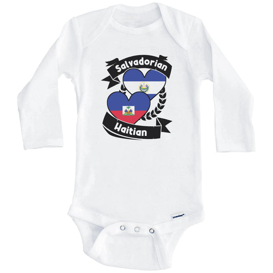 Salvadorian Haitian Heart Flags El Salvador Haiti Baby Bodysuit (Long Sleeves)