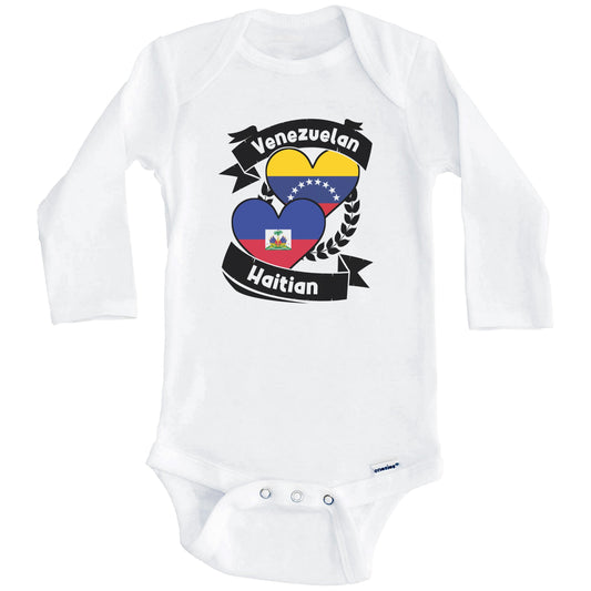 Venezuelan Haitian Heart Flags Venezuela Haiti Baby Bodysuit (Long Sleeves)