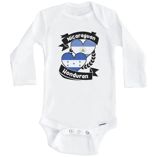 Nicaraguan Honduran Heart Flags Nicaragua Honduras Baby Bodysuit (Long Sleeves)