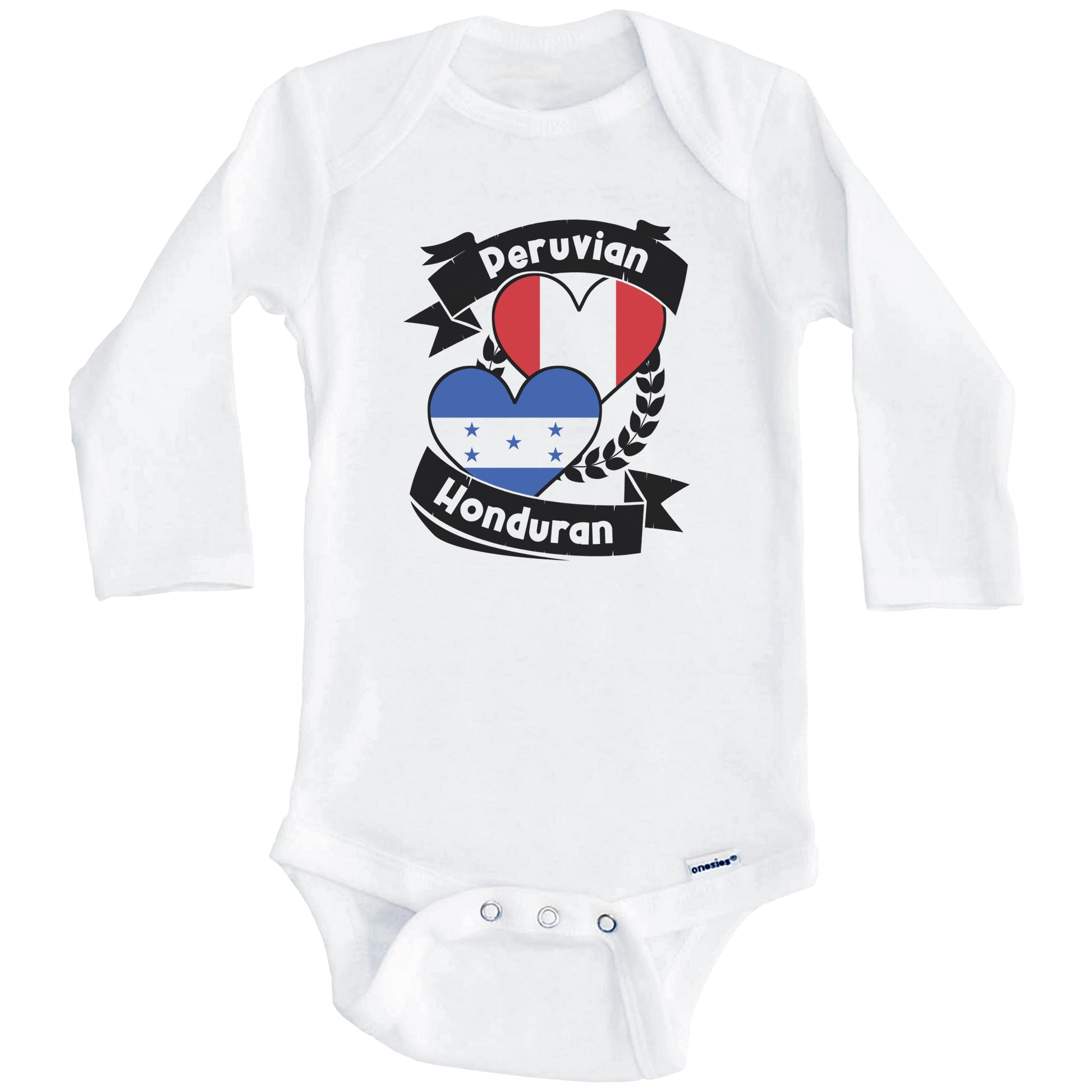 Peruvian Honduran Heart Flags Peru Honduras Baby Bodysuit (Long Sleeves)