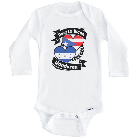 Puerto Rican Honduran Heart Flags Puerto Rico Honduras Baby Bodysuit (Long Sleeves)