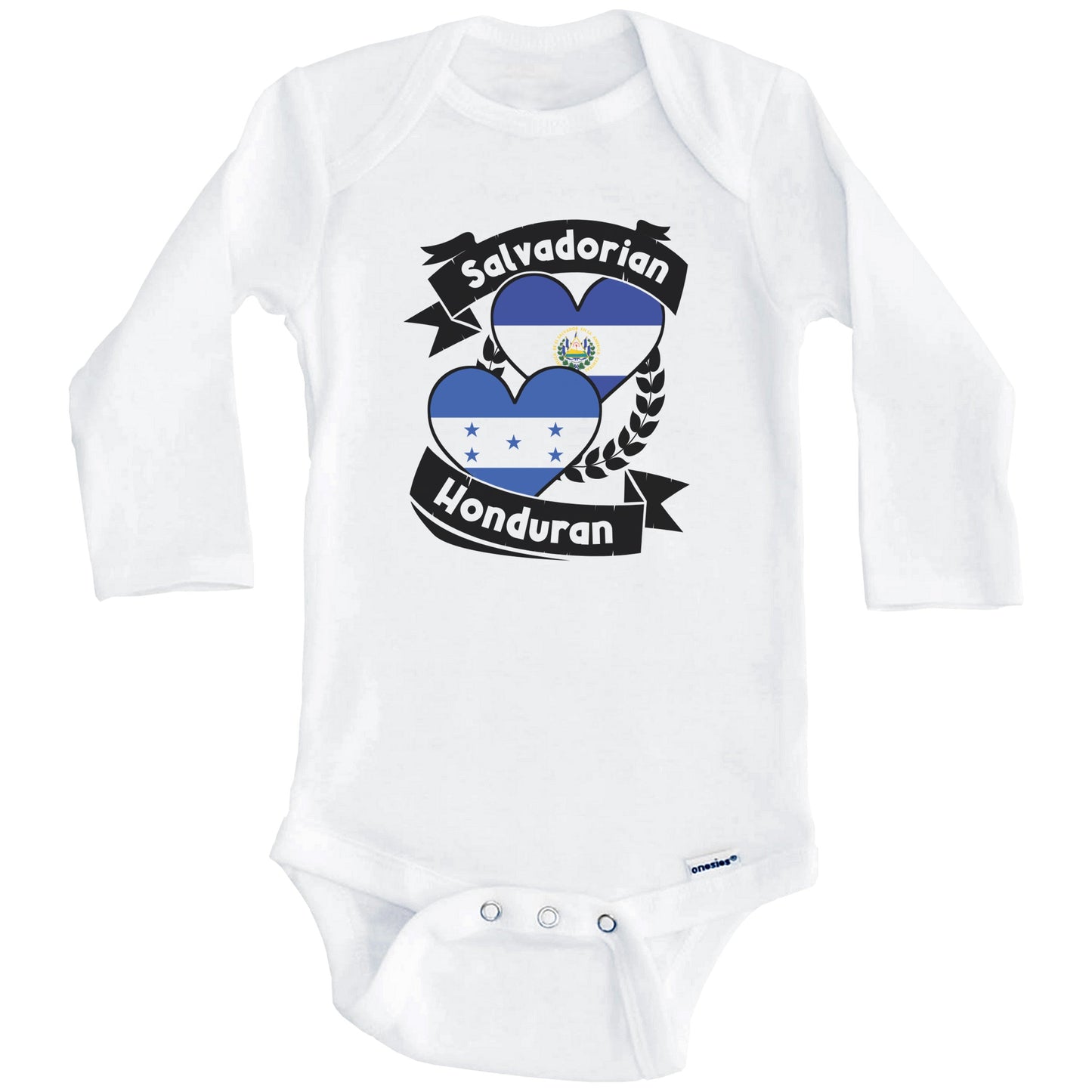 Salvadorian Honduran Heart Flags El Salvador Honduras Baby Bodysuit (Long Sleeves)