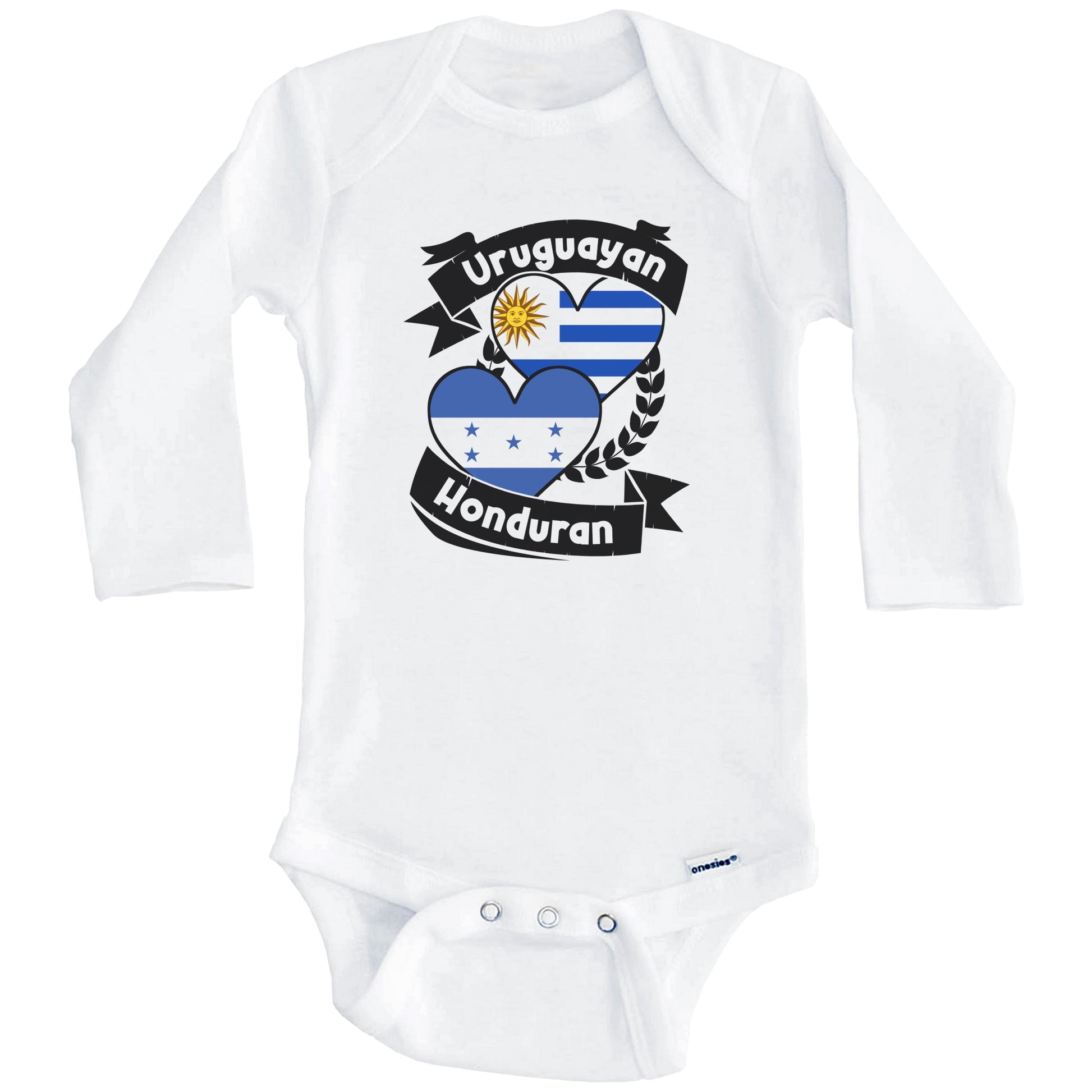 Uruguayan Honduran Heart Flags Uruguay Honduras Baby Bodysuit (Long Sleeves)