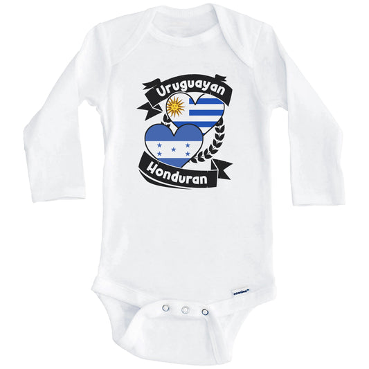 Uruguayan Honduran Heart Flags Uruguay Honduras Baby Bodysuit (Long Sleeves)