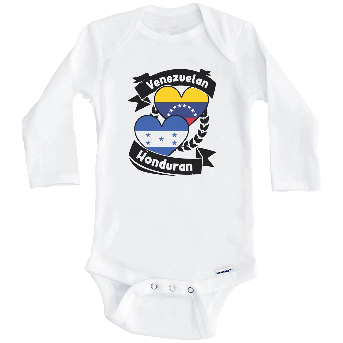 Venezuelan Honduran Heart Flags Venezuela Honduras Baby Bodysuit (Long Sleeves)