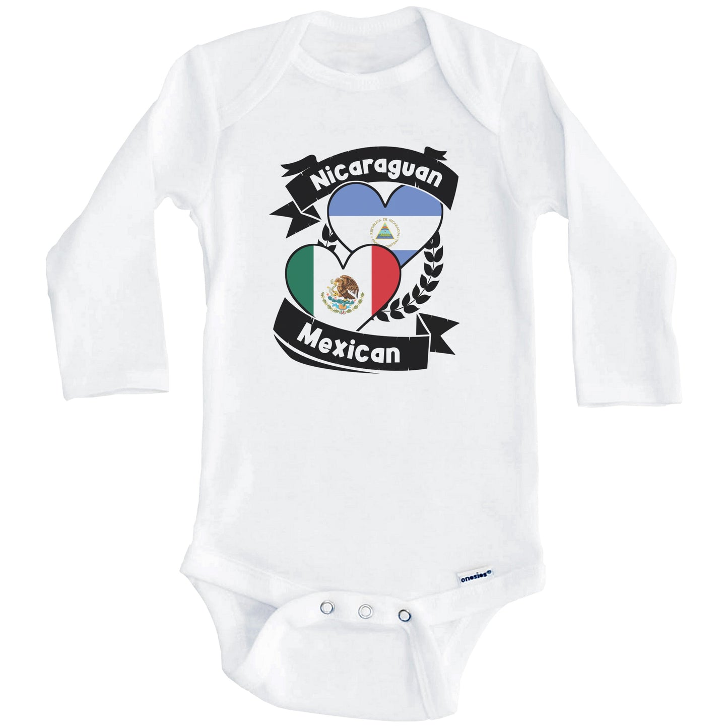 Nicaraguan Mexican Heart Flags Nicaragua Mexico Baby Bodysuit (Long Sleeves)