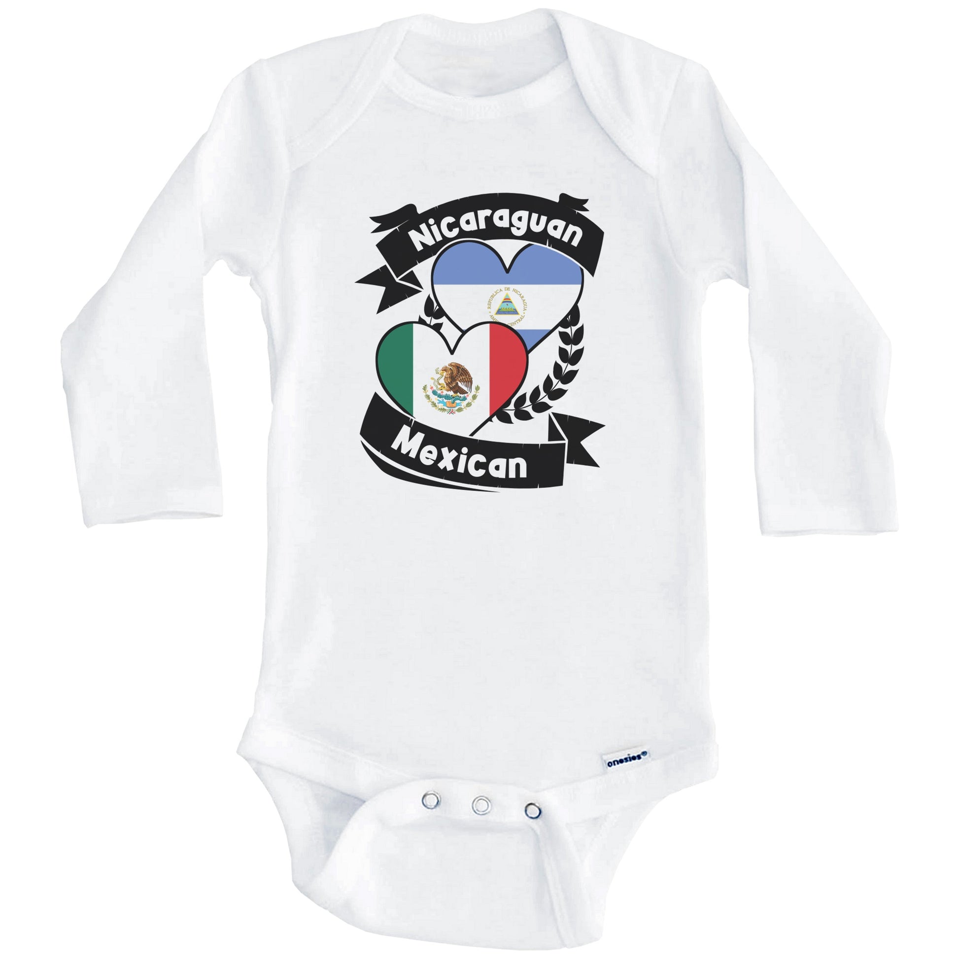 Nicaraguan Mexican Heart Flags Nicaragua Mexico Baby Bodysuit (Long Sleeves)