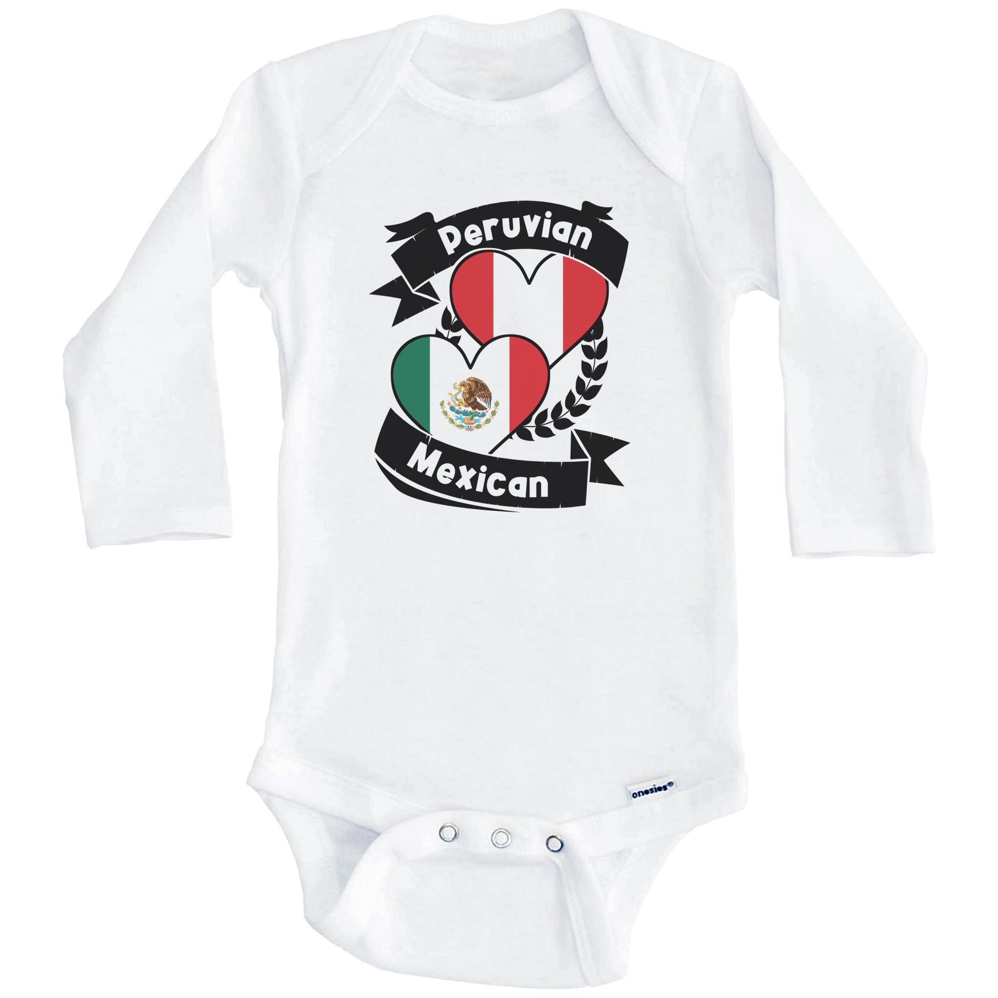 Peruvian Mexican Heart Flags Peru Mexico Baby Bodysuit (Long Sleeves)