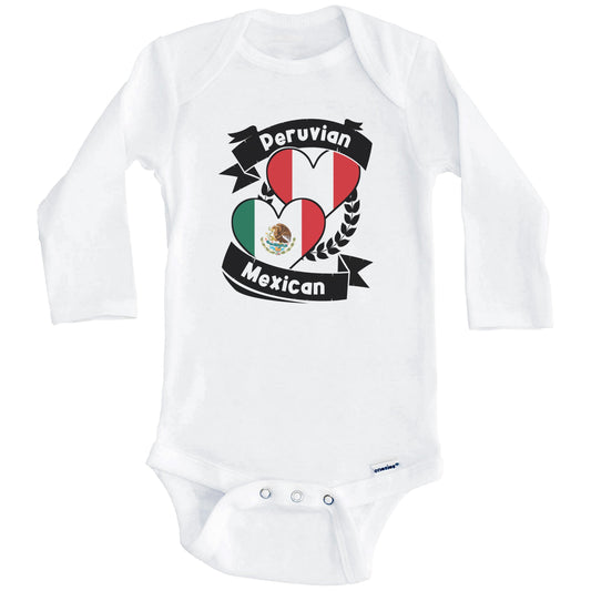 Peruvian Mexican Heart Flags Peru Mexico Baby Bodysuit (Long Sleeves)