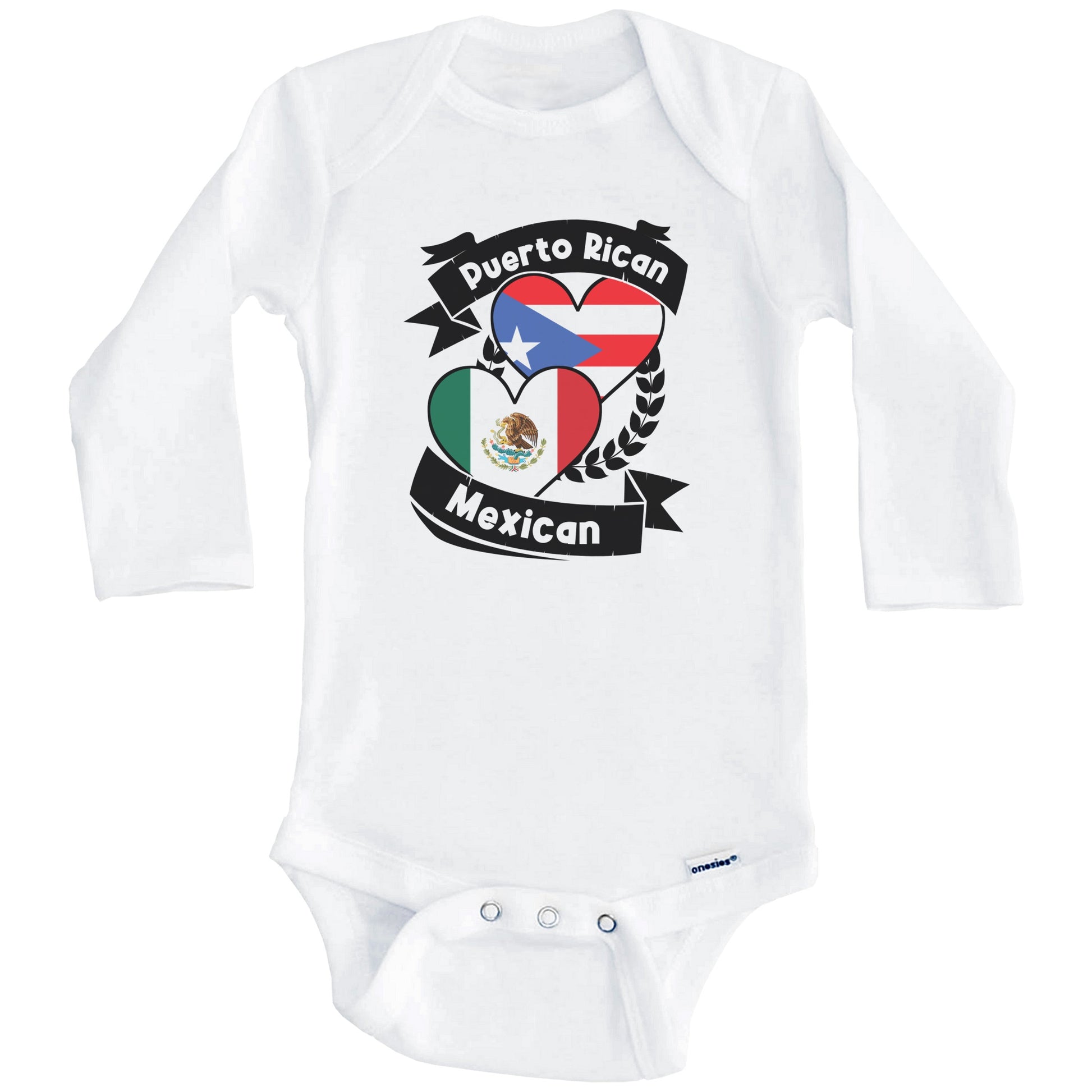 Puerto Rican Mexican Heart Flags Puerto Rico Mexico Baby Bodysuit (Long Sleeves)
