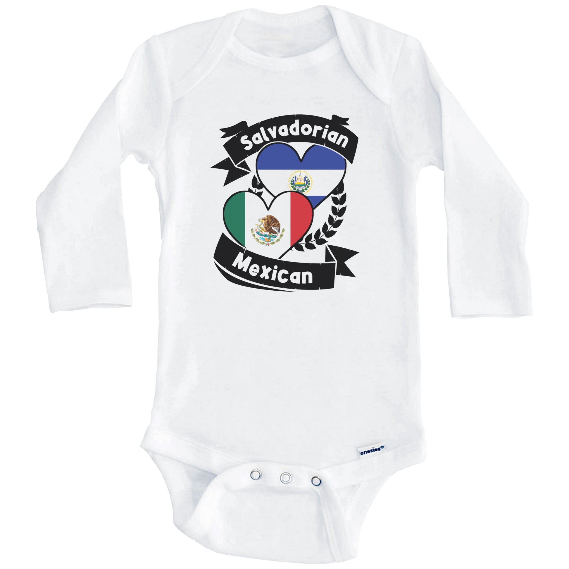 Salvadorian Mexican Heart Flags El Salvador Mexico Baby Bodysuit (Long Sleeves)
