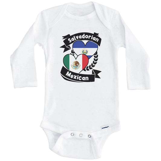 Salvadorian Mexican Heart Flags El Salvador Mexico Baby Bodysuit (Long Sleeves)
