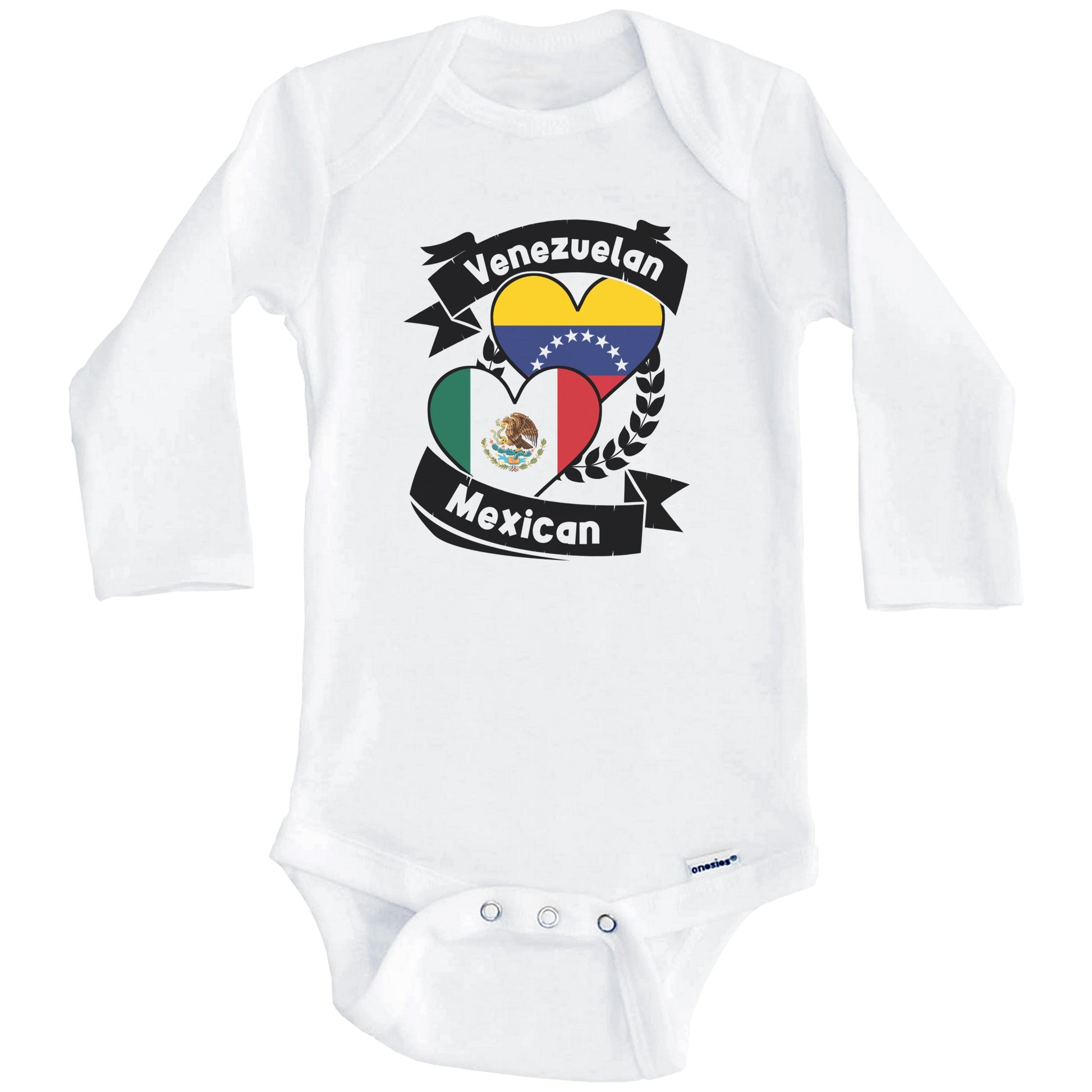 Venezuelan Mexican Heart Flags Venezuela Mexico Baby Bodysuit (Long Sleeves)