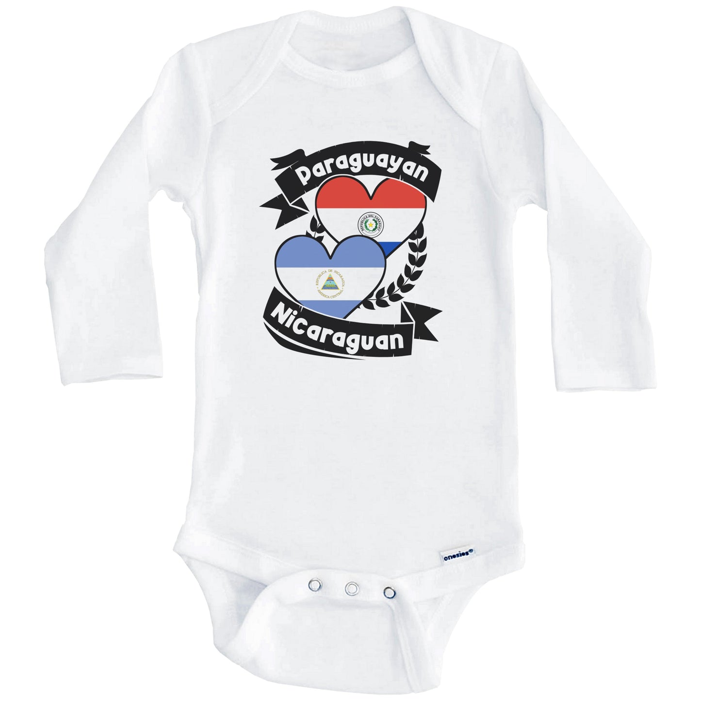 Paraguayan Nicaraguan Heart Flags Paraguay Nicaragua Baby Bodysuit (Long Sleeves)