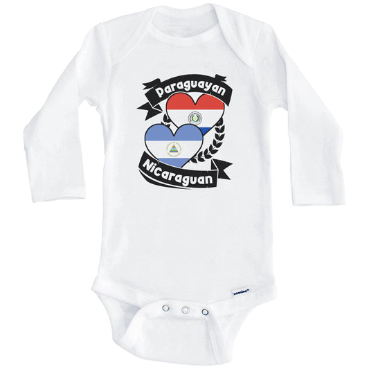 Paraguayan Nicaraguan Heart Flags Paraguay Nicaragua Baby Bodysuit (Long Sleeves)